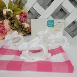 Vintage Shafford White Porcelain Rabbit Napkin Holders Set of 4 in box